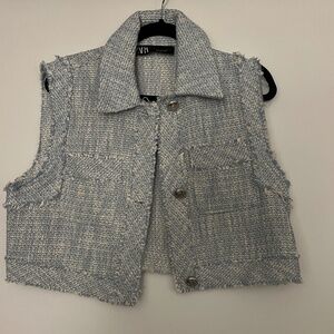 ZARA Tweed Weave Frayed Cropped Textured Vest - Size Small - Chic & Trendy